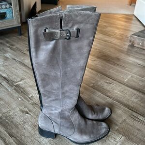 BORN Sosie Grey Leather Tall Soft Leather Heeled Boot 9.5